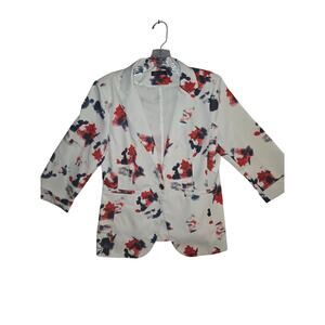 Beninos Women’s Floral Blazer White Red Blue Lightweight Jacket Size M